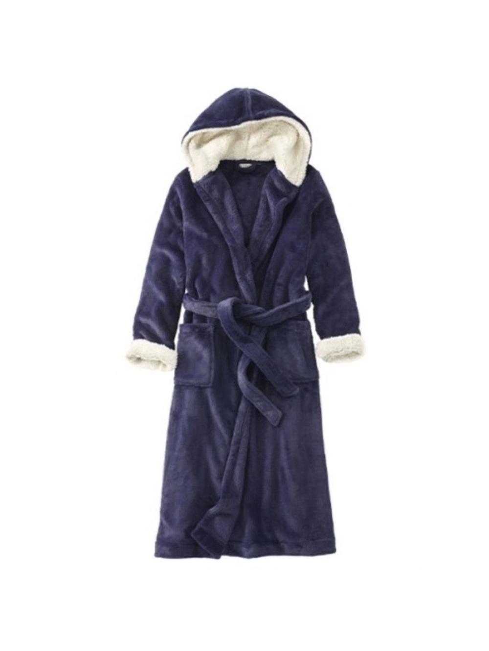 L.L. Bean Wicked Plush Robe in Navy with Sherpa lined hood